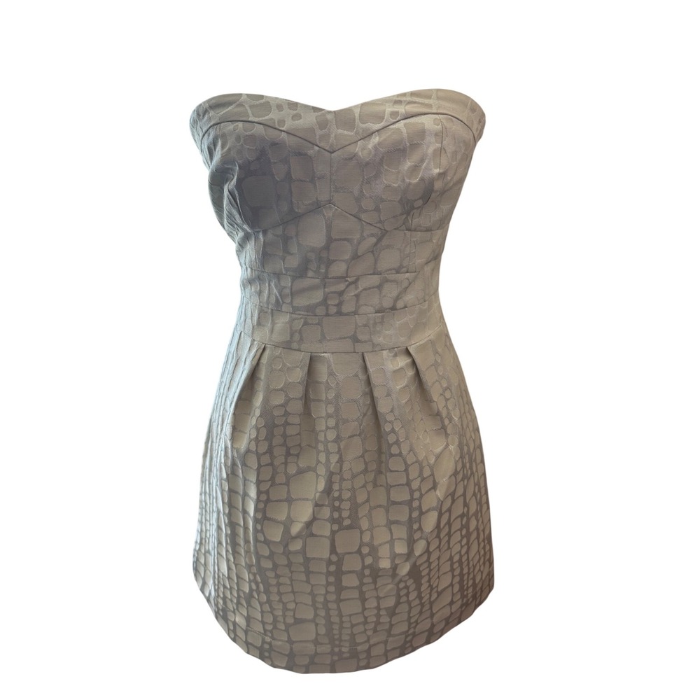 American Eagle Dress Womens 4 Cream‎ Strapless Sweetheart Embossed Mini NEW